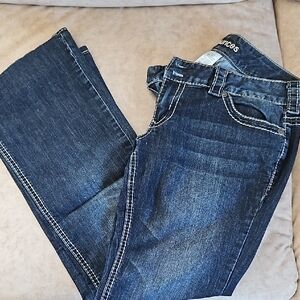 Maurices Blue Boot Cut Jeans with Fading and Decorative Stitching